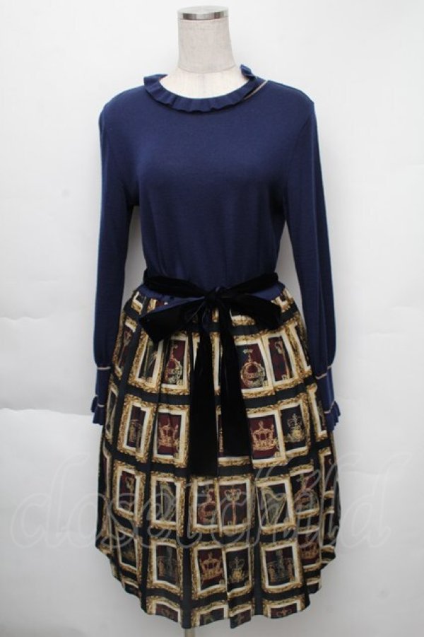 画像1: Jane Marple / Precious Framesトロンプイユワンピース  ネイビー S-25-12-01-024-JM-OP-HR-ZS (1)