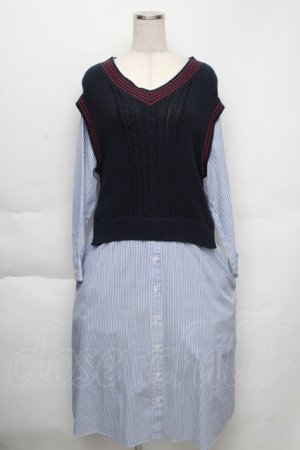 画像: Jane Marple Dans Le Salon / Tilden vest and stripe trompe-l'oeil dress  サックスｘ紺 S-25-12-01-025-JM-OP-AS-ZS