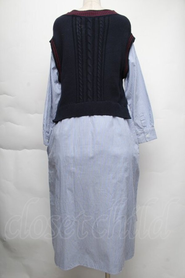 画像2: Jane Marple Dans Le Salon / Tilden vest and stripe trompe-l'oeil dress  サックスｘ紺 S-25-12-01-025-JM-OP-AS-ZS (2)