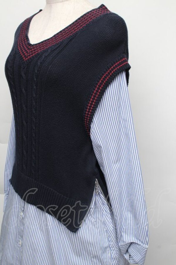 画像3: Jane Marple Dans Le Salon / Tilden vest and stripe trompe-l'oeil dress  サックスｘ紺 S-25-12-01-025-JM-OP-AS-ZS (3)