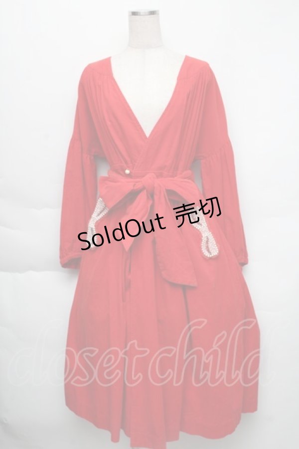 画像1: 【SALE】Franche Lippee / ビーズ刺繍ガウン  赤 S-25-12-01-031-LO-OP-HR-ZT044 (1)