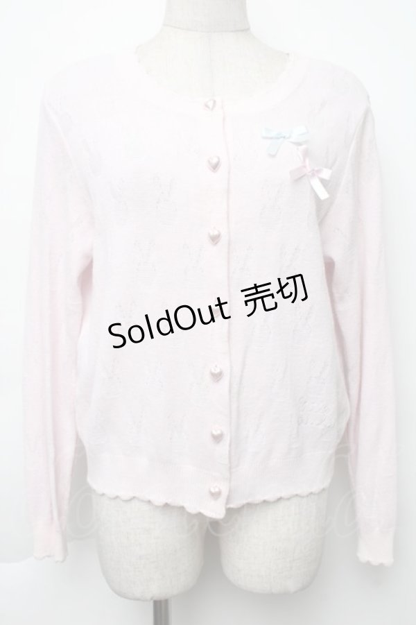 画像1: Nile Perch / うさぎ透かし編みカーディガン  ピンク S-25-12-02-027-LO-TO-HR-ZS (1)