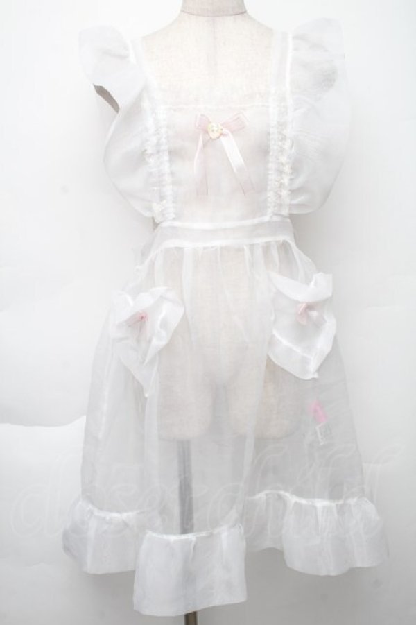 画像1: Nile Perch / オーガンジーフリルエプロンドレス  白 S-25-12-02-030-LO-OP-HR-ZS (1)