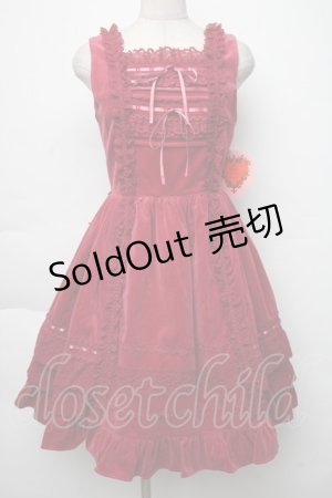 画像: BABY,THE STARS SHINE BRIGHT / 別珍レースフリルジャンパースカート(2025)  エンジ S-25-12-02-036-BA-OP-HR-ZS