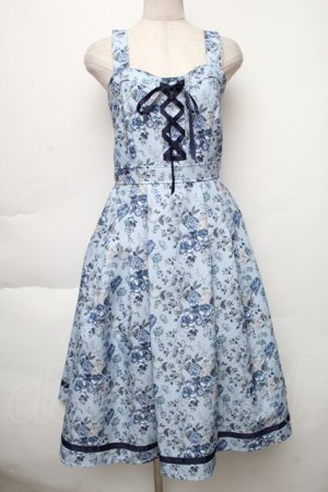 画像: axes femme / ロマンティックローズ柄ジャンパースカート  サックス S-25-12-02-039-AX-OP-AS-ZS