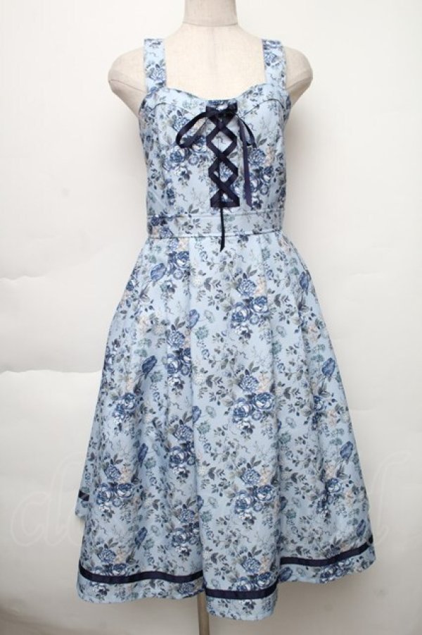 画像1: axes femme / ロマンティックローズ柄ジャンパースカート  サックス S-25-12-02-039-AX-OP-AS-ZS (1)