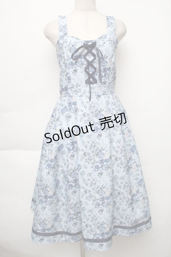 画像1: axes femme / ロマンティックローズ柄ジャンパースカート  サックス S-25-12-02-039-AX-OP-AS-ZS (1)