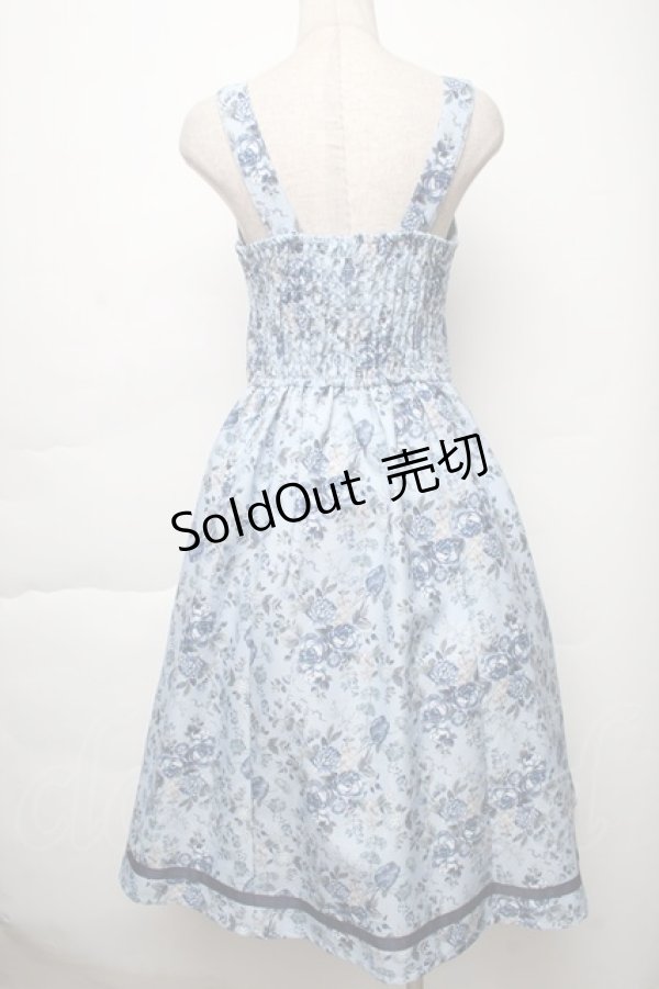 画像2: axes femme / ロマンティックローズ柄ジャンパースカート  サックス S-25-12-02-039-AX-OP-AS-ZS (2)