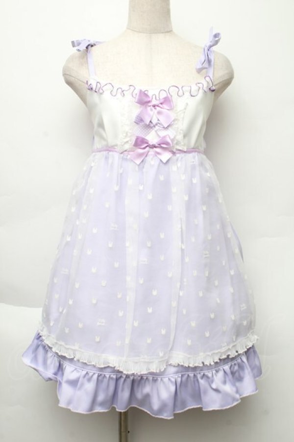 画像1: Nile Perch / うさぎ柄肩りぼんワンピース  ラベンダー S-25-12-02-040-LO-OP-HR-ZS (1)