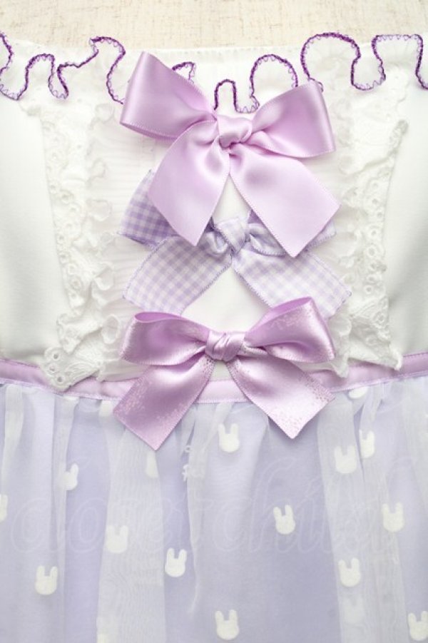 画像3: Nile Perch / うさぎ柄肩りぼんワンピース  ラベンダー S-25-12-02-040-LO-OP-HR-ZS (3)