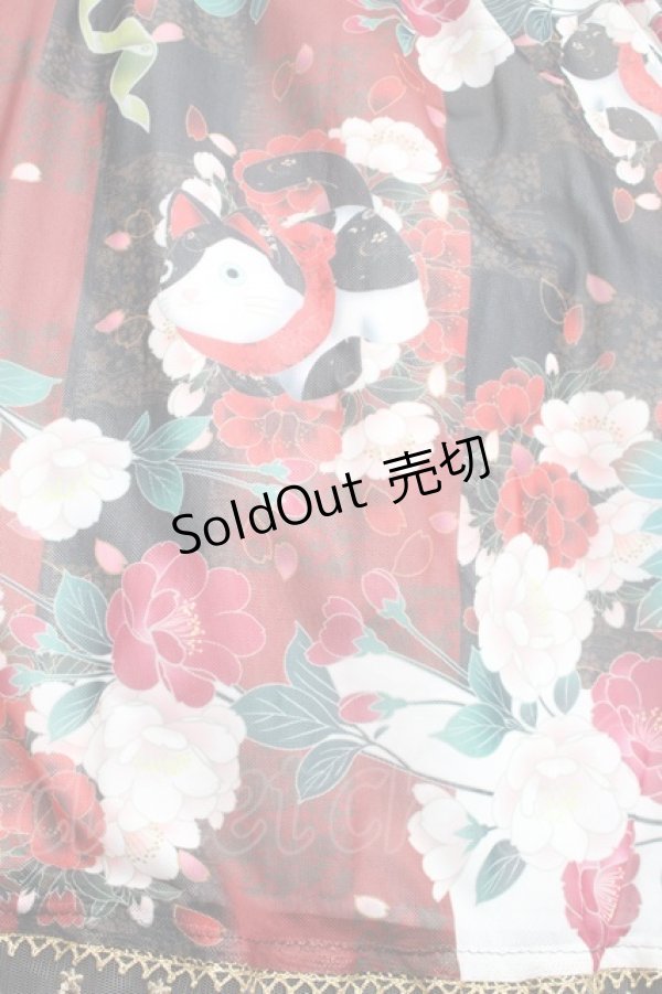 画像4: Triple fortune / 狛猫チャイナワンピース  黒×赤 S-25-12-02-048-EL-OP-HR-ZS (4)