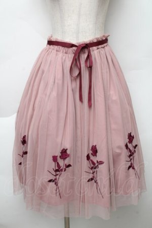 画像: an another angelus / ローズ刺繍チュールスカート  ピンク S-25-12-02-053-CA-SK-HR-ZS