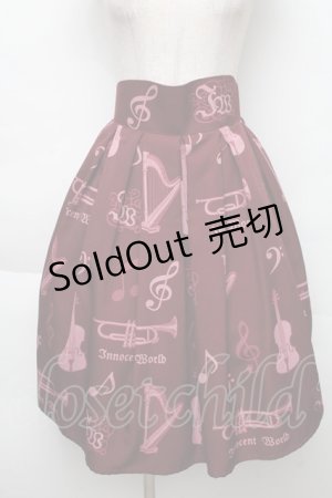 画像: Innocent World / オーケストラの楽器柄スカート  ワイン S-25-12-02-054-IW-SK-AS-ZS