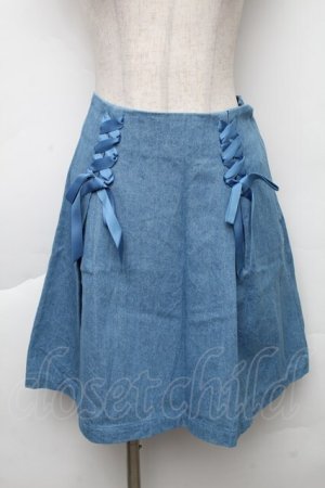 画像: F i.n.t / レースアップデニムスカート  ブルー S-25-12-02-057-CA-SK-HR-ZS