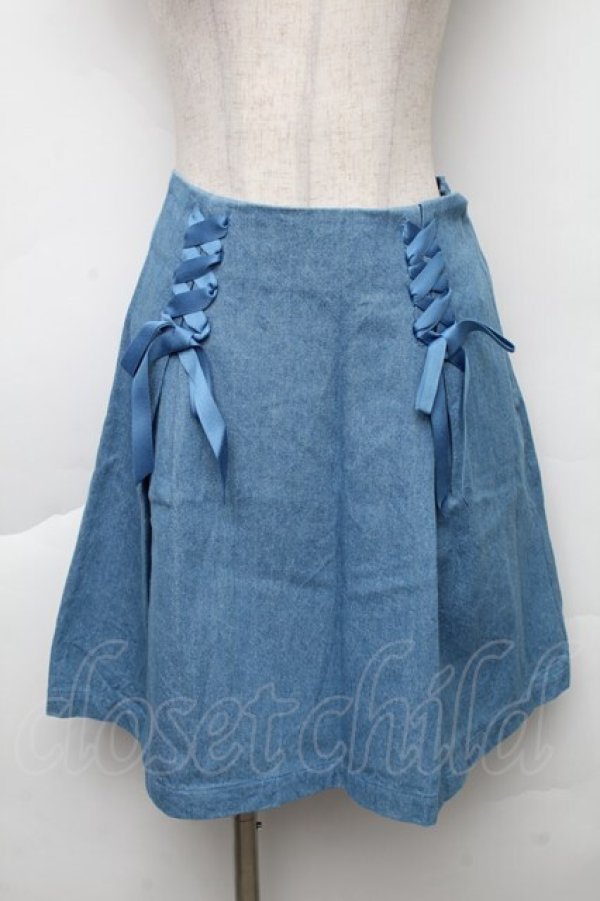 画像1: F i.n.t / レースアップデニムスカート  ブルー S-25-12-02-057-CA-SK-HR-ZT517 (1)