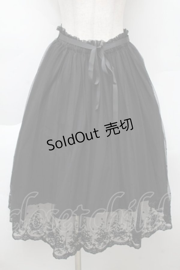 画像1: F&A / 裾刺繍チュールスカート  黒 S-25-12-02-059-LO-SK-HR-ZS (1)