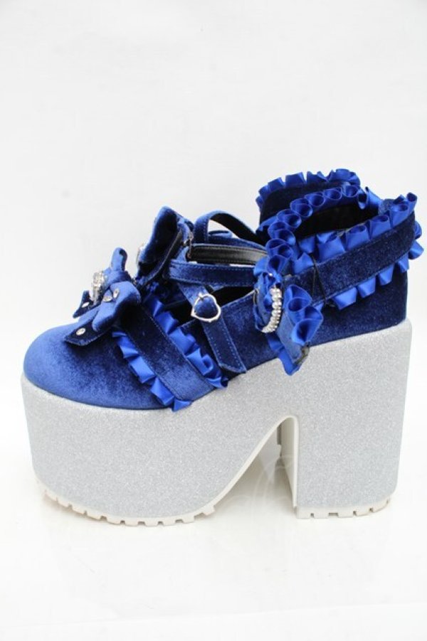 画像3: Ank Rouge / キラキラビジューベロアリボン厚底シューズ LL ブルー S-25-12-02-017-CA-SH-HR-ZS (3)