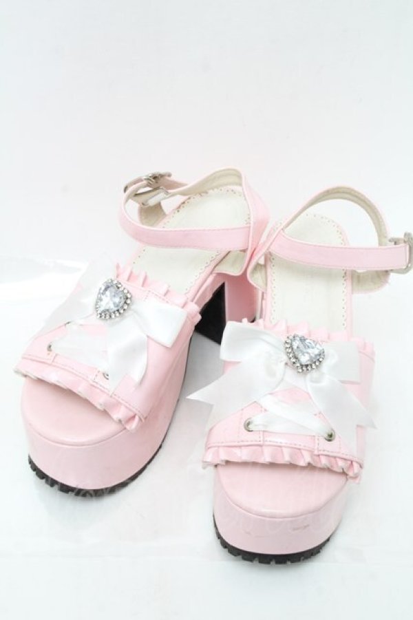 画像1: DearMyLove / ハートビジューダブルリボンサンダル 25 ピンク S-25-12-02-018-EL-SH-HR-ZS (1)