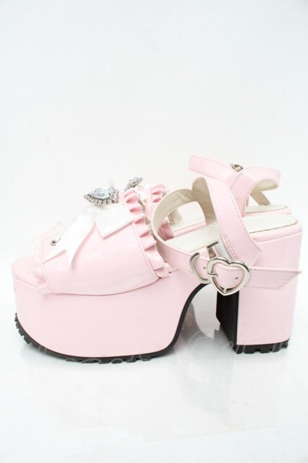 画像3: DearMyLove / ハートビジューダブルリボンサンダル 25 ピンク S-25-12-02-018-EL-SH-HR-ZS (3)