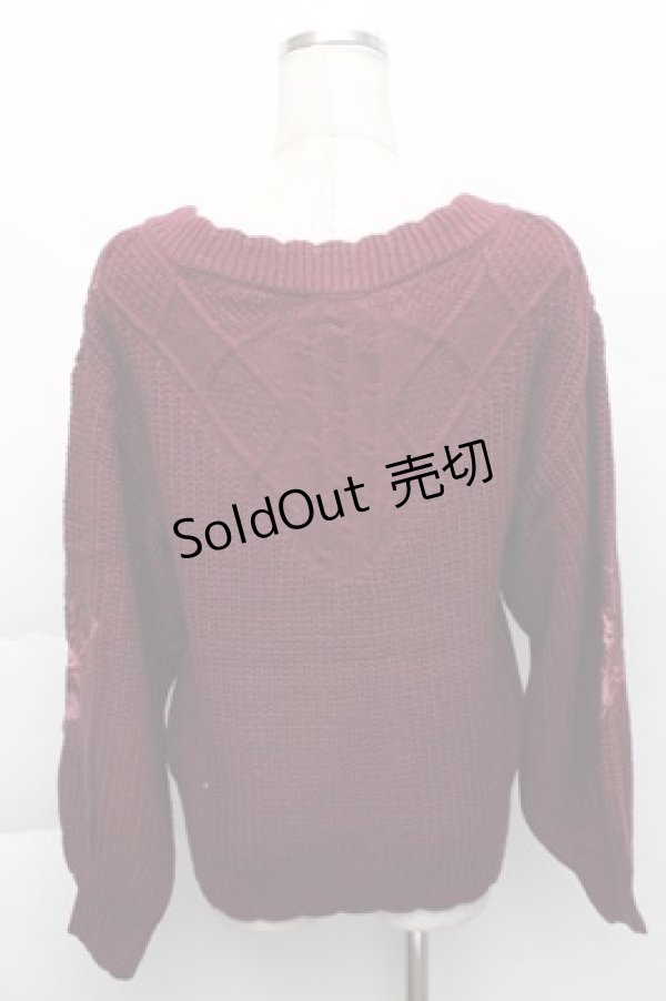 画像2: axes femme / ケーブル刺繍ニットプルオーバー  ワイン S-25-12-04-037-AX-TO-HR-ZS (2)