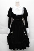 画像1: 中国ロリータ / 別珍シスターワンピース  黒 S-25-12-04-046-LO-OP-HR-ZS (1)