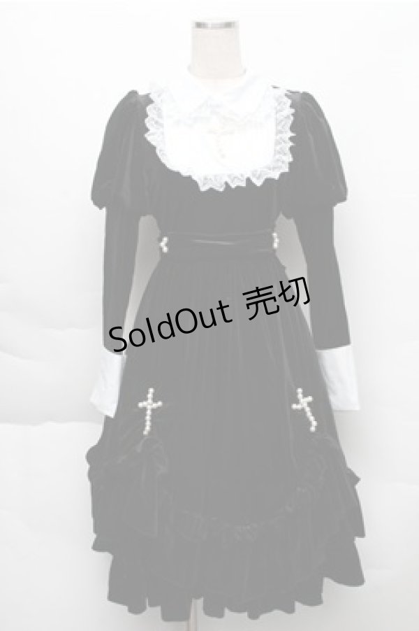 画像1: 中国ロリータ / 別珍シスターワンピース  黒 S-25-12-04-046-LO-OP-HR-ZS (1)