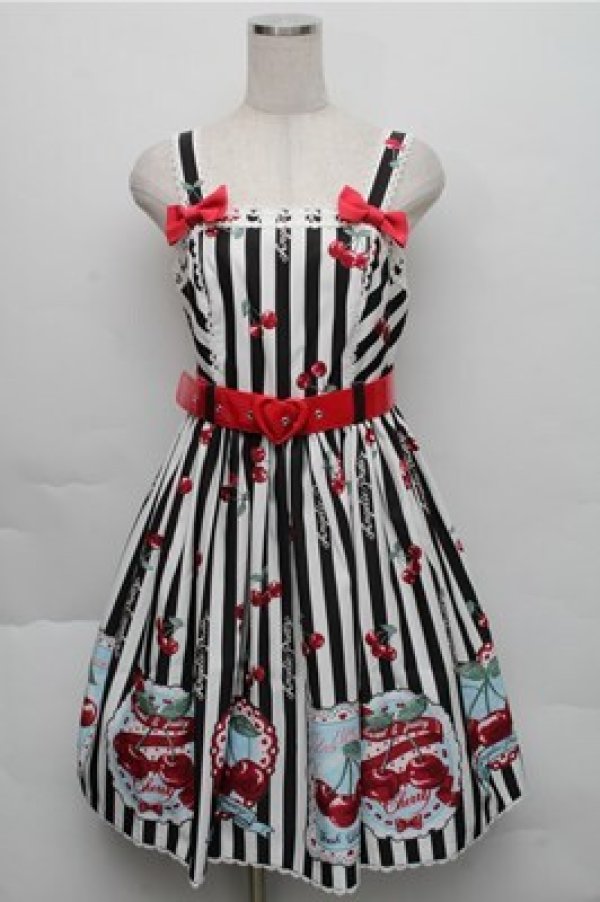 Angelic Pretty / Cherry Stampジャンパースカート 黒x白 S-25-12-04