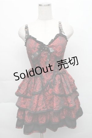 画像: GOTH / バラ柄ジャンパースカート  黒ｘ赤 S-25-12-04-056-GO-JA-HR-ZS