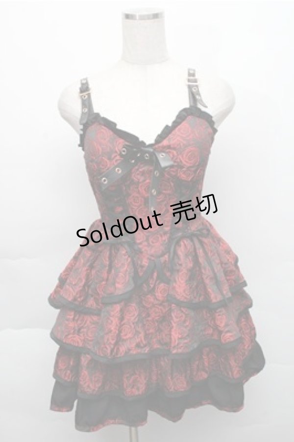 画像1: GOTH / バラ柄ジャンパースカート  黒ｘ赤 S-25-12-04-056-GO-JA-HR-ZS (1)