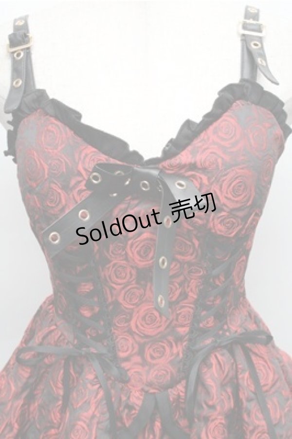 画像3: GOTH / バラ柄ジャンパースカート  黒ｘ赤 S-25-12-04-056-GO-JA-HR-ZS (3)