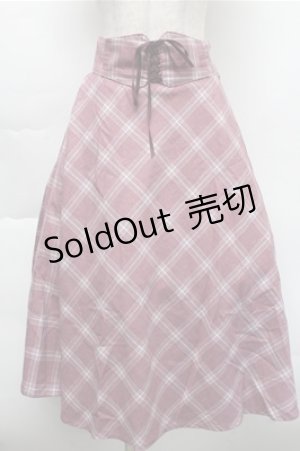 画像: Fi.n.t / フロントレースアップチェックフレアースカート  ピンク S-25-12-04-061-CA-SK-HR-ZS