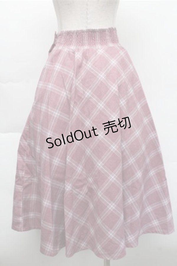 画像2: Fi.n.t / フロントレースアップチェックフレアースカート  ピンク S-25-12-04-061-CA-SK-HR-ZS (2)