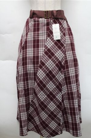 画像: axes femme / チェックパッチワークスカート  ワイン S-25-12-04-062-AX-OP-HR-ZS