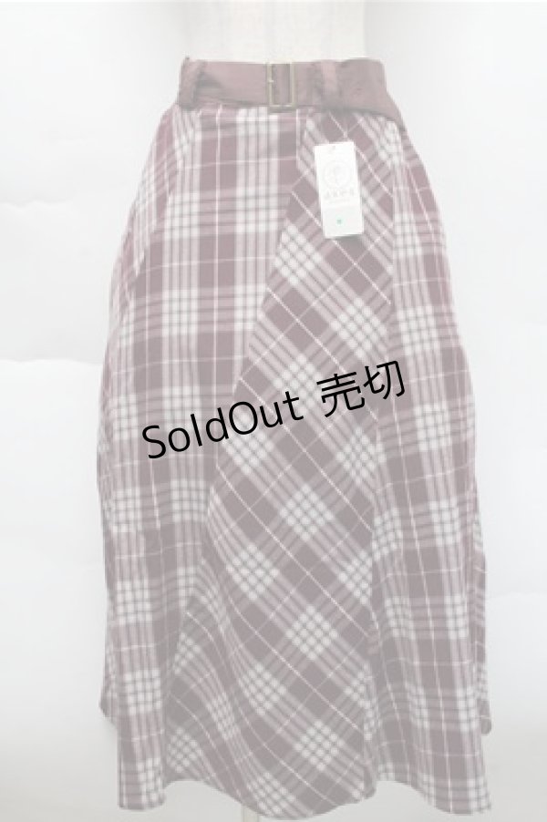 画像1: axes femme / チェックパッチワークスカート  ワイン S-25-12-04-062-AX-OP-HR-ZS (1)