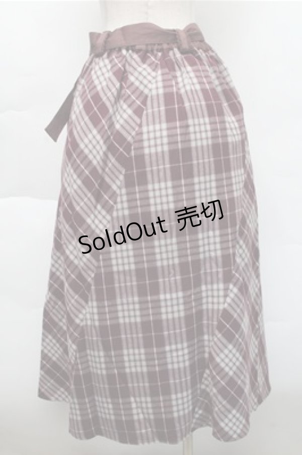 画像2: axes femme / チェックパッチワークスカート  ワイン S-25-12-04-062-AX-OP-HR-ZS (2)