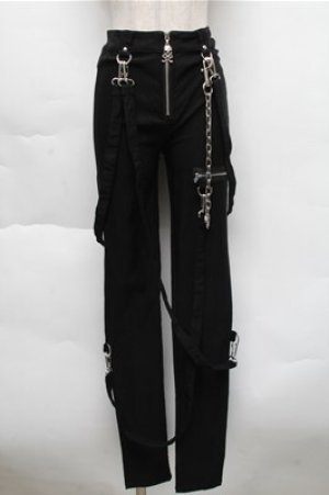 画像: KILL STAR / チェーン付きストレッチスキニーパンツ XS 黒 S-25-12-04-065-SL-PA-HR-ZS