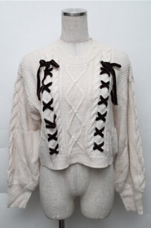 画像: axes femme / Wレースアップショートニット  オフ S-25-12-04-026-AX-TO-HR-ZS