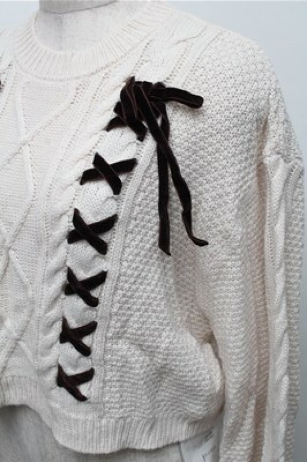 画像3: axes femme / Wレースアップショートニット  オフ S-25-12-04-026-AX-TO-HR-ZS (3)