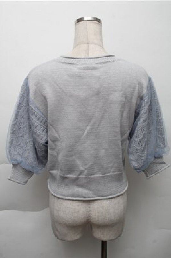 画像2: axes femme POETIQUE / 袖チュール切替ラメニットプルオーバー  グレー S-25-12-04-028-AX-TO-HR-ZS (2)