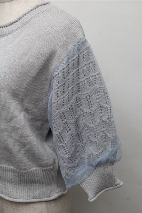 画像3: axes femme POETIQUE / 袖チュール切替ラメニットプルオーバー  グレー S-25-12-04-028-AX-TO-HR-ZS (3)