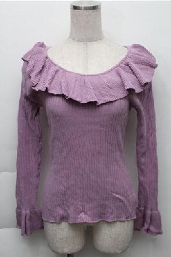 画像1: an another angelus / ラッフル衿ニットプルオーバー  パープル S-25-12-04-030-CA-TO-HR-ZI (1)