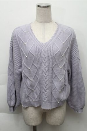 画像: axes femme POETIQUE / パール配色アラン編みニット  ラベンダー S-25-12-04-031-AX-TO-HR-ZS