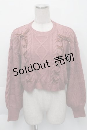 画像: axes femme / Wレースアップショートニット  ピンク S-25-12-04-034-AX-TO-HR-ZS