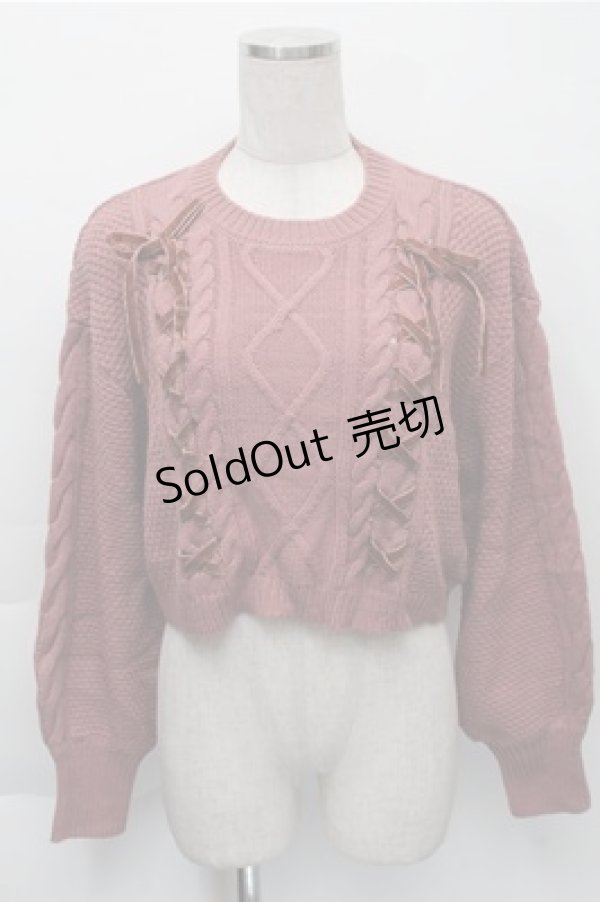 画像1: axes femme / Wレースアップショートニット  ピンク S-25-12-04-034-AX-TO-HR-ZS (1)