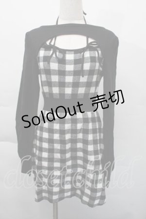 画像: evelyn / チェックニットワンピース  黒ｘ白 S-25-12-06-046-LO-OP-AS-ZS