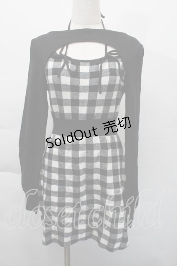 画像1: evelyn / チェックニットワンピース  黒ｘ白 S-25-12-06-046-LO-OP-AS-ZS (1)