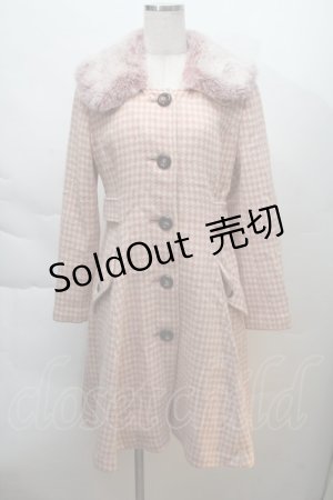 画像: Emily Temple cute / 千鳥柄ファー襟コート  ピンク S-25-12-06-027-ET-CO-AS-ZS