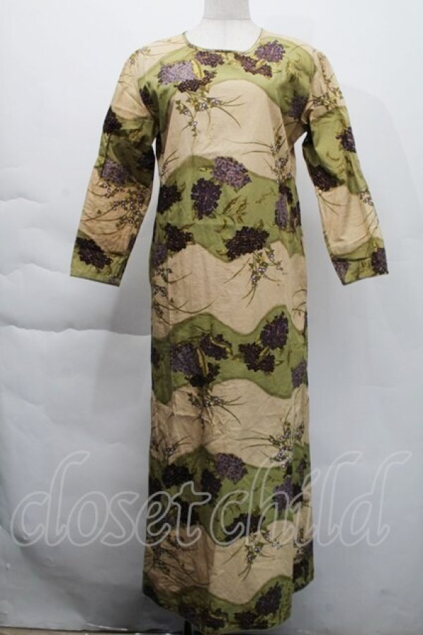 画像1: KANEKO ISAO / 紫陽花和柄ワンピース  ベージュ S-25-12-06-033-EL-OP-HR-ZT330 (1)