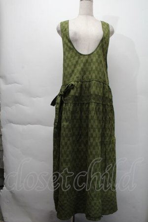 画像: KANEKO ISAO / 矢絣和柄ノースリーブワンピース  グリーン S-25-12-06-034-EL-SK-HR-ZS