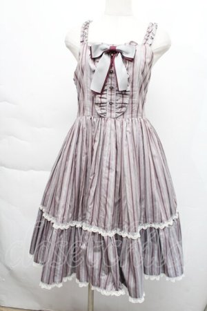 画像: metamorphose / レジメンタルストライプジャンパースカート  グレー S-25-12-06-036-ME-OP-HR-ZS